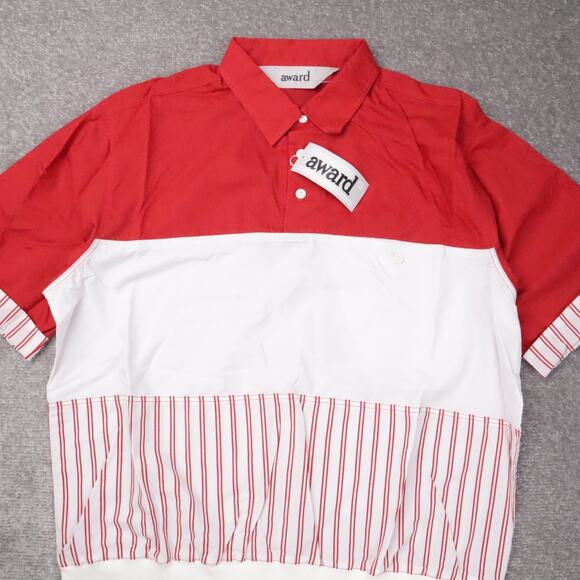 VTG 80s 90s Award Deadstock Large Red White Striped Short Sleeve Collared Shirt - Picture 6 of 9